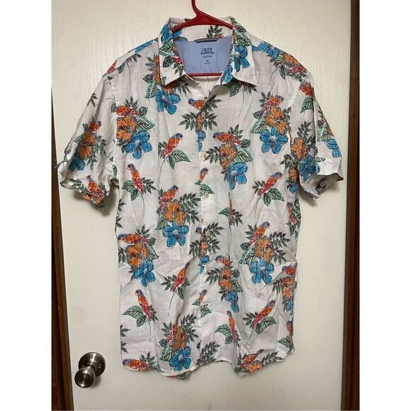 Izod Saltwater Parrots All Over Print Button Up Hawaiian Aloha Shirt  XL - Picture 1 of 5